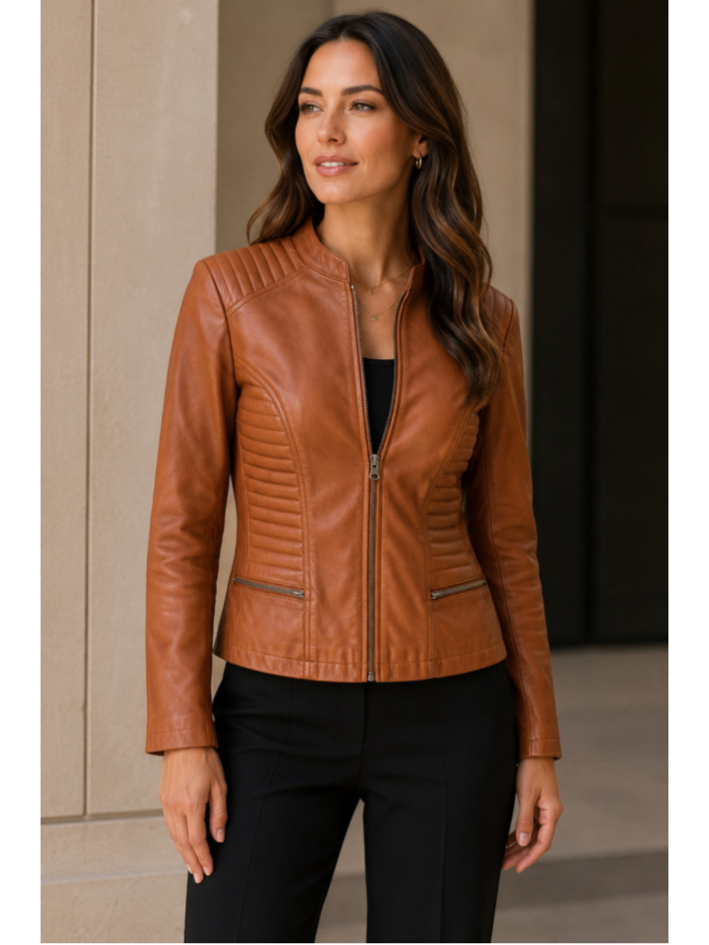 FJackets Women’s Real Leather Moto Jacket Cognac Brown XL NWT